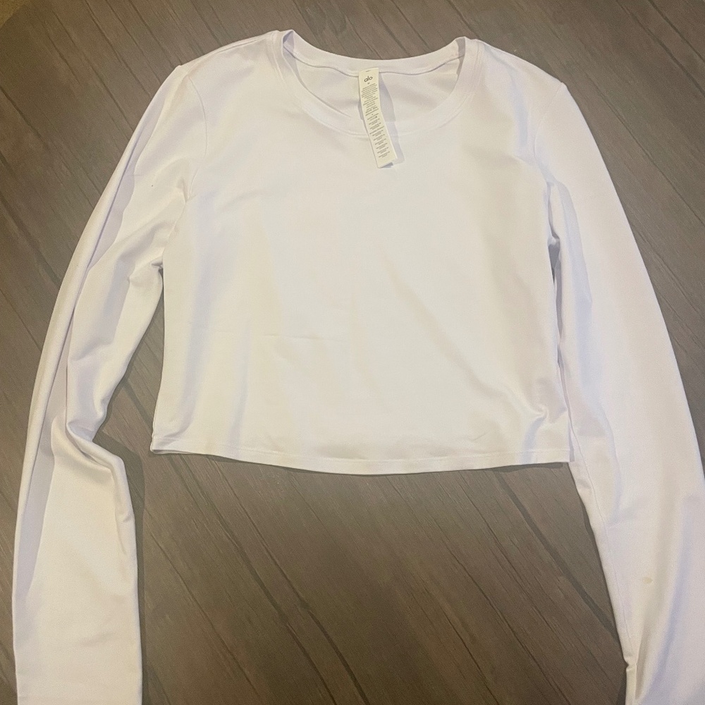 Alo white cropped finese long sleeve top